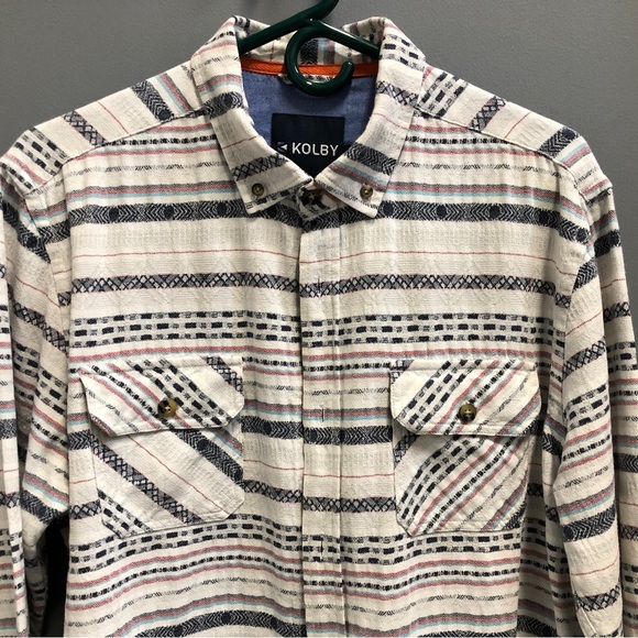 Kolby Men’s Button Down Shirt, Sz L, White/Blue/Red - Picture 5 of 12